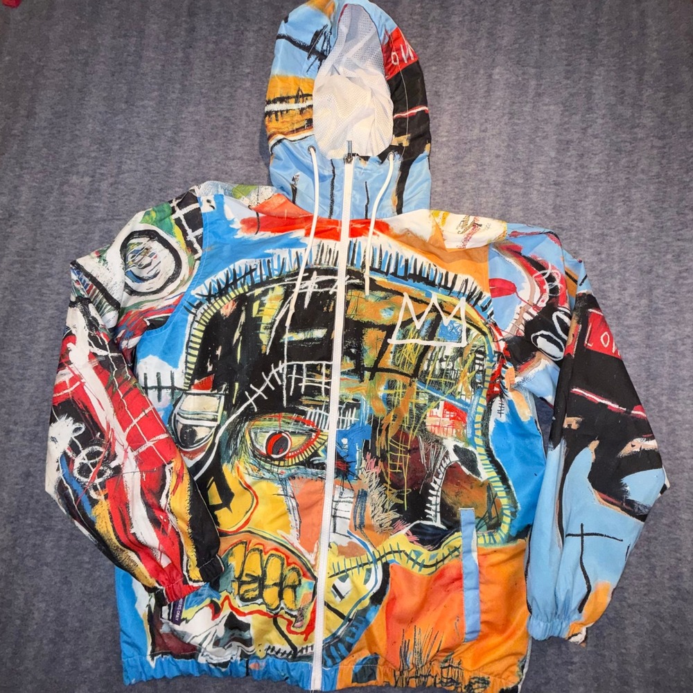 Members Only Jean-Michel Basquiat Mens Medium Windbreaker Jacket Graphic Art